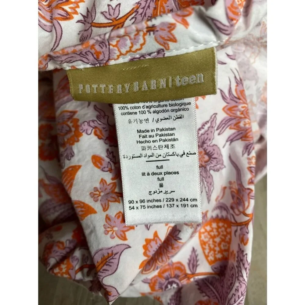 Pottery Barn Cream-Orange and Mauve Floral Print Full Sheet Set